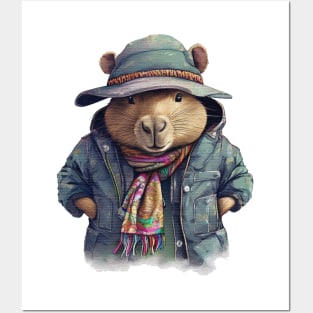 capybara wearing a jacket cap and a scar Posters and Art